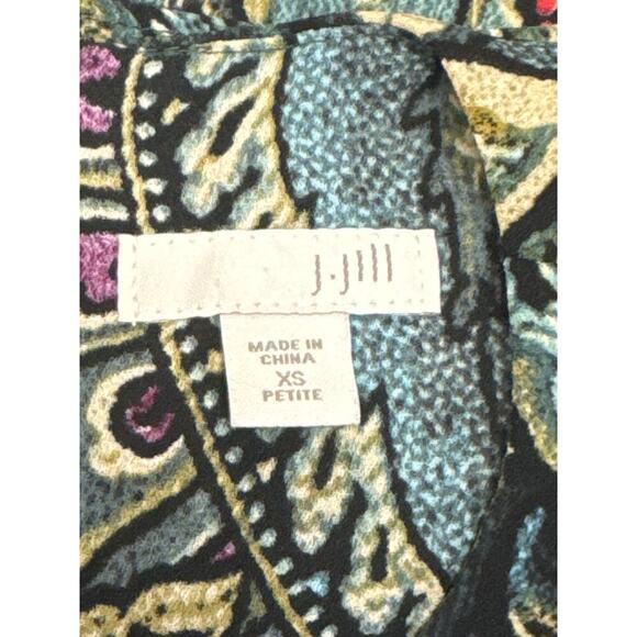 J Jill Long Sleeve Carmine Blouse Teal Green Paisley Double Layer Hem Women's XS - Picture 6 of 9